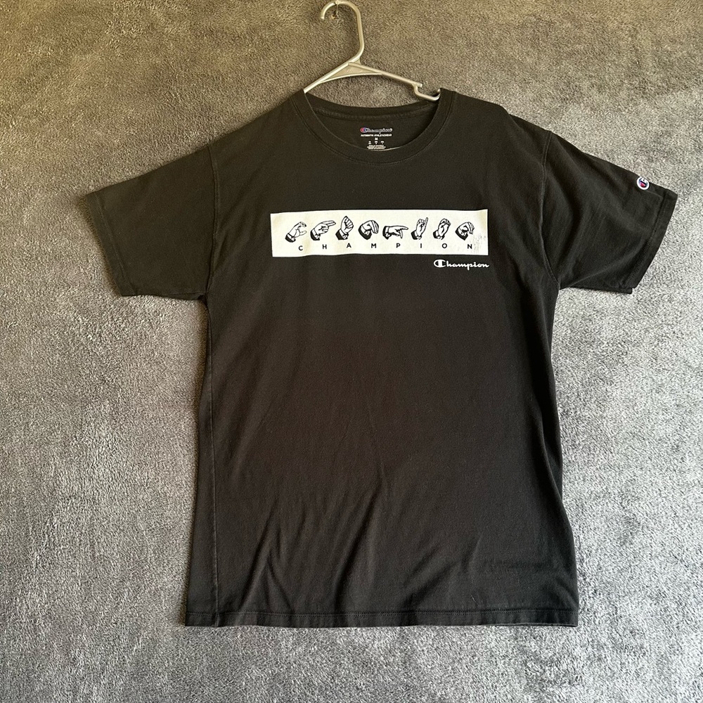 Champion MENS BLACK SIGN LANGUAGE GRAPHIC SHORT SLEEVE T-SHIRT SZ M - Picture 8 of 12